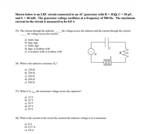 Solved Shown Below Is An Lrc Circuit Connected To An Ac Chegg