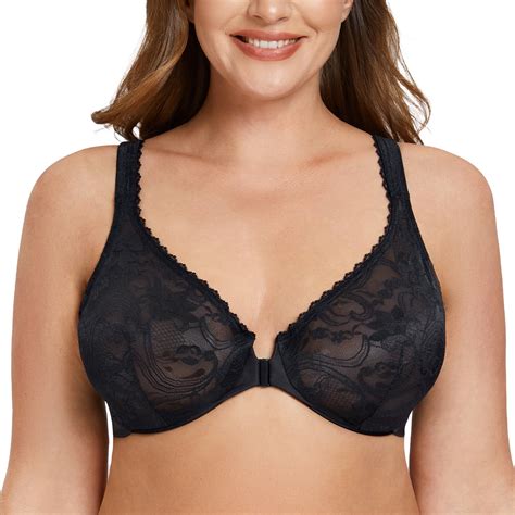 Meleneca Womens Plus Size Front Closure No Padding Full Coverage Lace Underwire Bra Black 48c