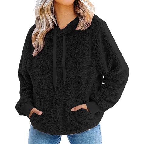 Pgeraug Hoodies For Women Womens Artificial Wool Long Sleeve Solid Color Pullover Sweatshirt