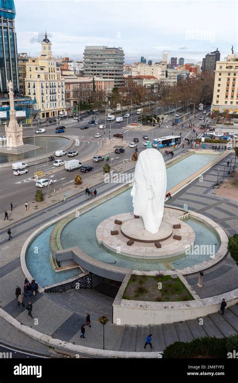 Julia White Marble Sculpture By Jaume Plensa In Plaza Colon Madrid