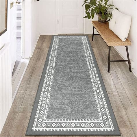 Rururug Tapis de couloir 66 x 180 cm lavable antidérapant gris