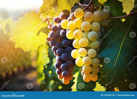 Uve Bianche E Rosse Mature Per La Vendemmia Appese Alla Vigna Al