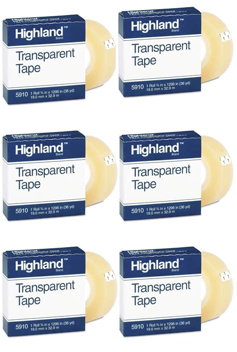 Highland Transparent Tape X Inches Inch Core Pack