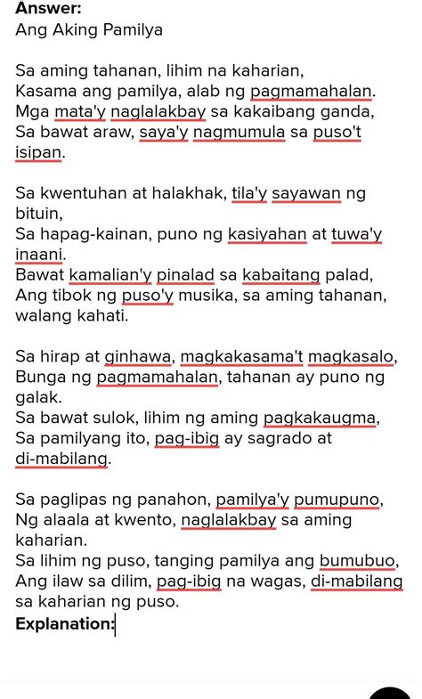 Gumawa Ng Tula Na Ang Pamagat Ay Ang Aking Pamilya Kailangan May