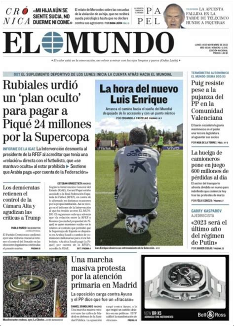 Portada Del Diario El Mundo Del Día 14112022 News Europa