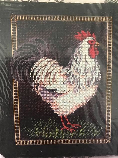 Rooster On Toile Counted Cross Stitch Kit Etsy