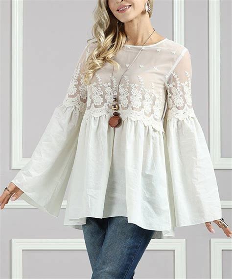 Suzanne Betro Cream Embroidered Lace Yoke Tunic Women Bohemian