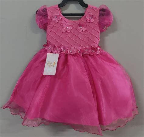 Vestido Infantil Pink Princesa Aurora Barbie Aplique Flores Rosa