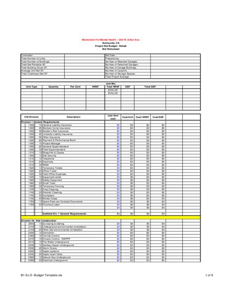 Construction Budget Template Sample Free Download