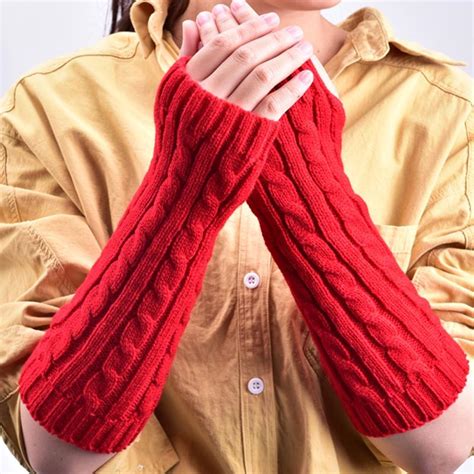 Women Winter Wrist Arm Hand Warmer Knitted Long Fingerless Gloves