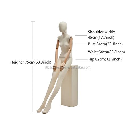 High Quality Female Mannequin Full Body Sitting Pose Wooden Arms Linen