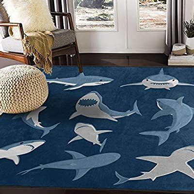 Alaza Blue Cartoon Shark Print Area Rug Rugs For Living Room Bedroom