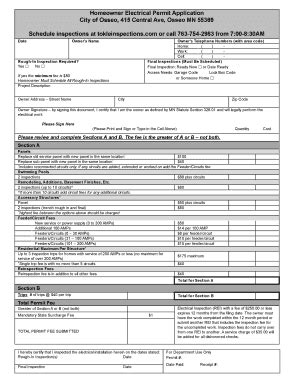 Fillable Online Homeowner Electrical Permit Application City Of Osseo