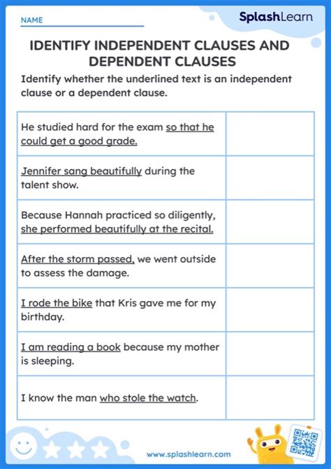 Identify Independent And Dependent Clauses Worksheet