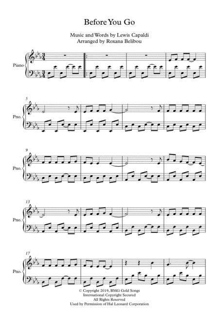 Before You Go By Lewis Capaldi Piano By Lewis Capaldi Digital Sheet Music For Download