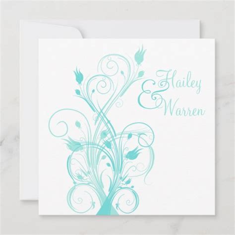 Faire Part De Mariage Floral Bleu Et Blanc D Aqua Zazzle Fr