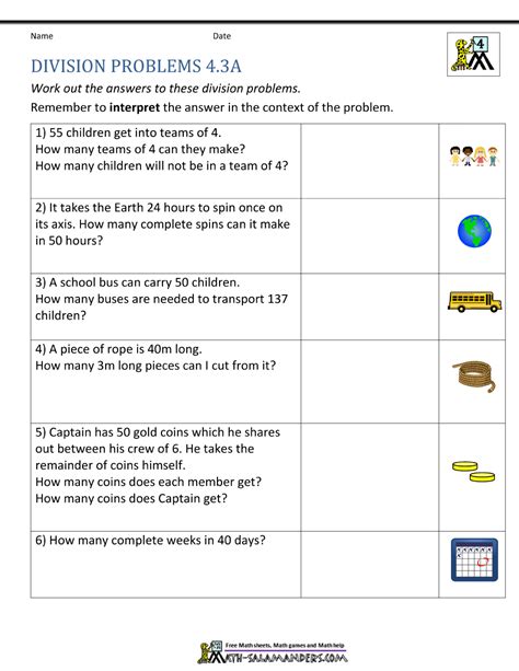 Long Division Word Problems 5th Grade