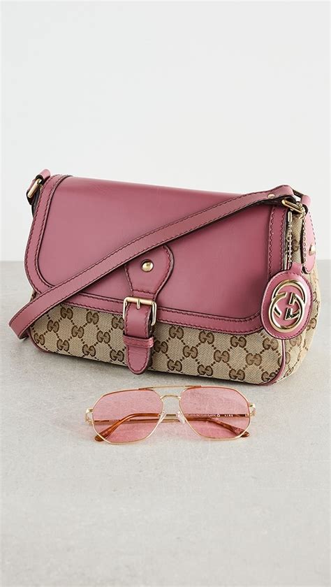 Shopbop Archive Gucci Buckle Flap Shoulder Bag Gg Canvas Shopbop