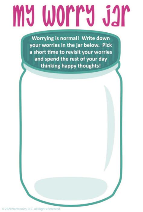 Free Printable Worry Jar Anxiety Relief Worksheet Pjs And 57 Off