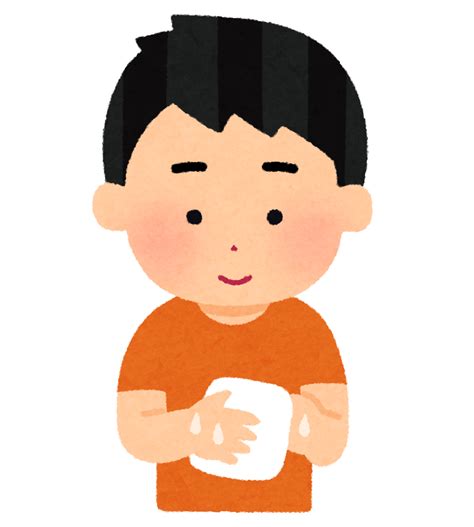 無料イラスト かわいいフリー素材集 ハンカチで手を拭いている人のイラスト（男の子）