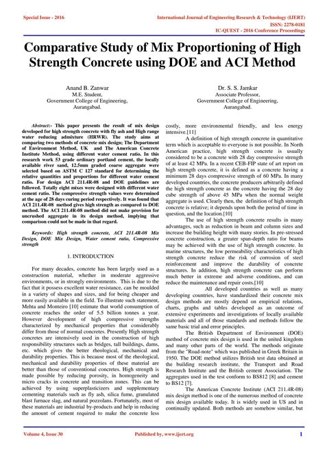 SOLUTION Comparative Study Of Mix Proportioning Of High Strength