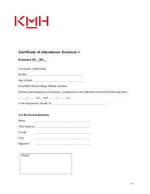 Fillable Online Certificate Of Attendance Erasmus Fax Email Print