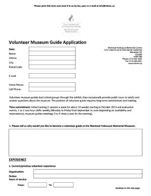 Fillable Online Mhmc Volunteer Museum Guide Application Fax Email Print