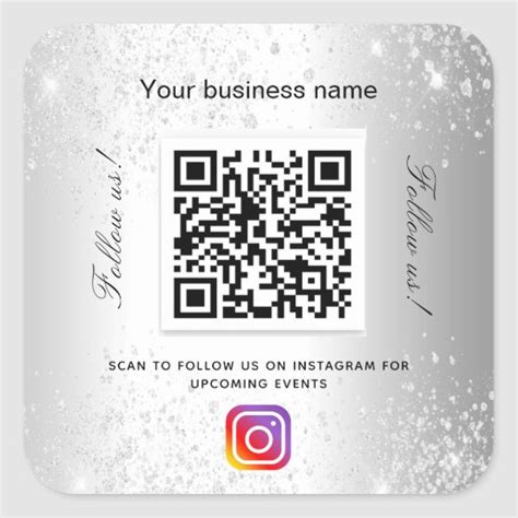 Silver Business Glitter Name Qr Code Instagram Square Sticker