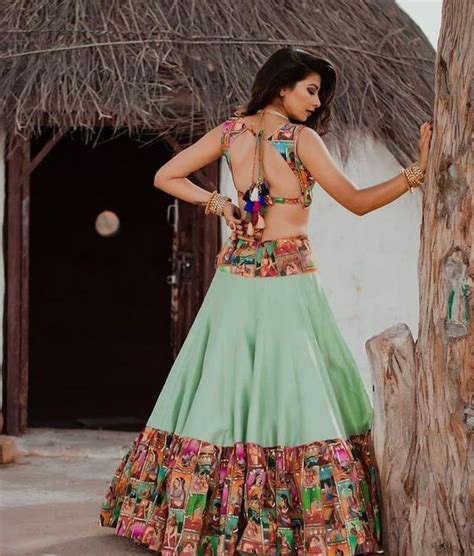 Green Navratri Lehenga With Backless Lehenga Blouse Design Navratri