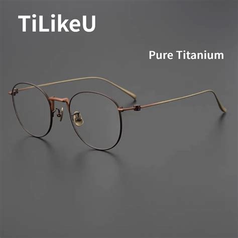 Japanese Hand Pure Titanium Eyeglass Frames Men Vintage Two Tone Round