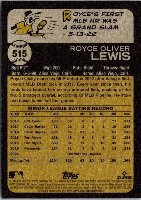 Topps Heritage High Number Royce Lewis Rookie Minnesota Twins