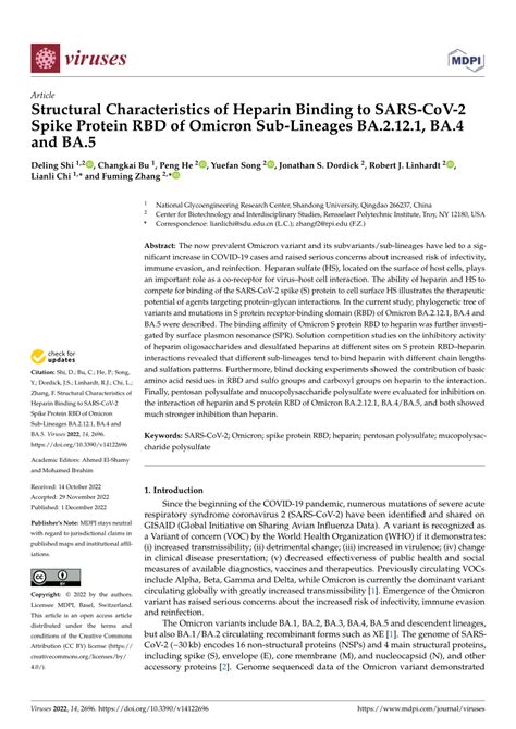 Pdf Structural Characteristics Of Heparin Binding To Sars Cov Spike