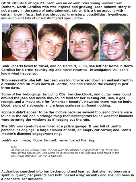 Leah Roberts Missing From North Carolina 2000 Pdf