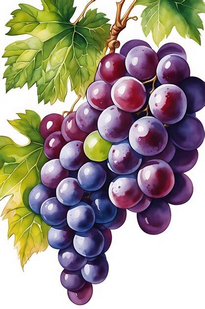 Pintura Con Racimo De Uvas En Estilo Acuarela Foto Premium