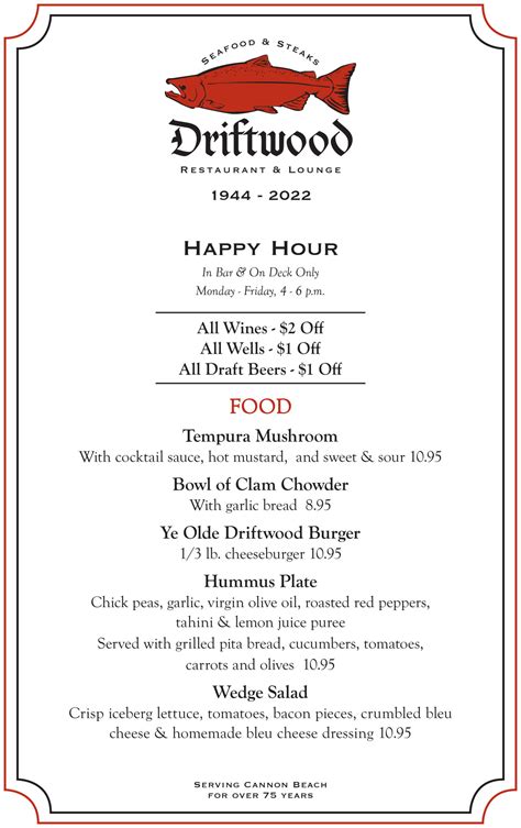 Happy Hour - Driftwood Restaurant & Lounge - Cannon Beach, Oregon Restaurant