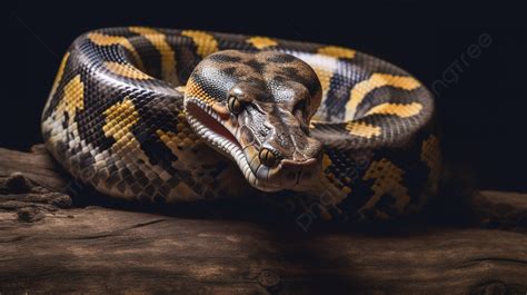 Background Python Sedang Berbaring Di Atas Papan Kayu Gambar Ular