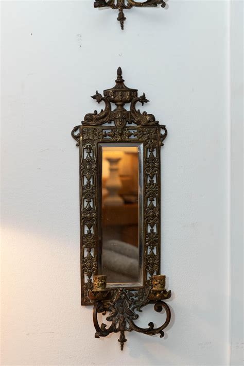 Pair Of Brass Framed Beveled Mirror Sconces For Sale At 1stDibs