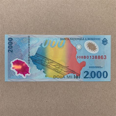 Polymer Plastic Romania Leu Banknote 2000 Lev Total Solar Etsy