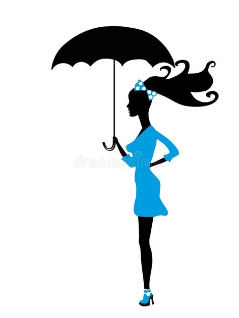 Het Silhouet Van De Vrouw In De Regen Met Een Paraplu Vector Illustratie Illustration Of