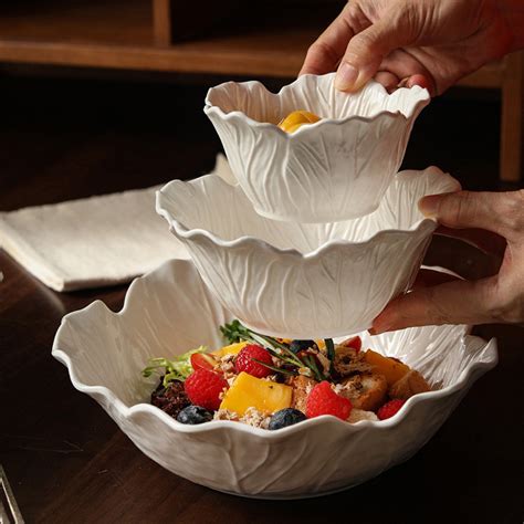 ceramic flower deep bowl pure white creative cabbage embossed tableware