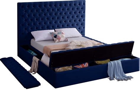 Meridian Bliss Velvet King Bed In Navy 1stopbedrooms