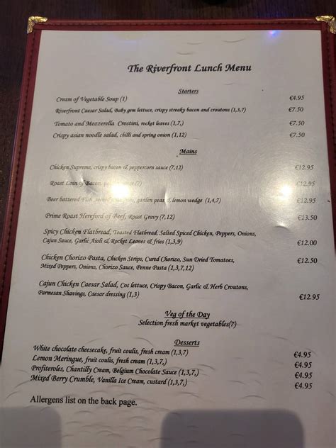 Menu at The Riverfront Bar & Restaurant, Virginia, 5 Main St