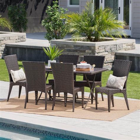 Noble House Astra 29 In Multi Brown 7 Piece Metal Rectangular Outdoor