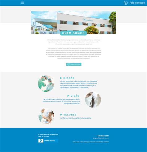 Layout da página quem somos Cliente Hospital Santa Clara Como chegar