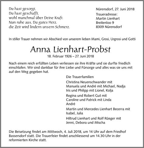 Anna Lienhart Probst Hommages