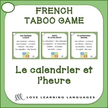 French Taboo Speaking Game Le Calendrier Et L Heure By Teach Simple