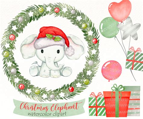 Christmas Elephant Clipart, Watercolor Cute Animals Png Clip Art, Funny Christmas Graphics ...