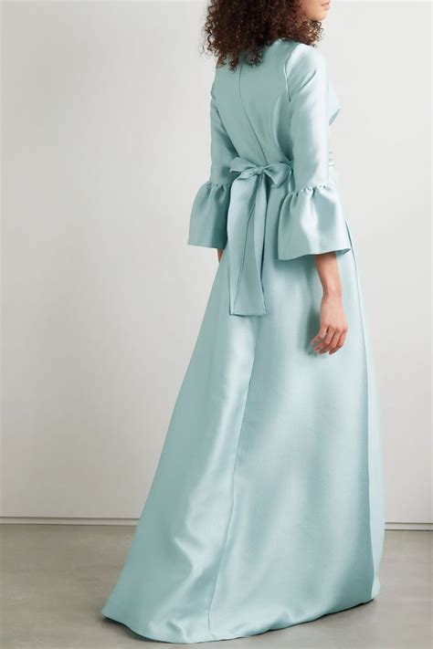 Sky Blue Embellished Satin Piqu Gown Reem Acra Net A Porter Gowns