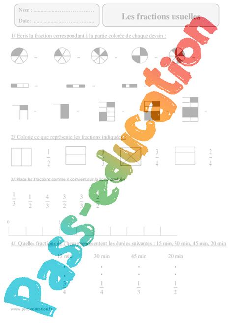 Fractions Usuelles Cm2 Exercices Corrigés Numération Mathématiques Cycle 3 Pass