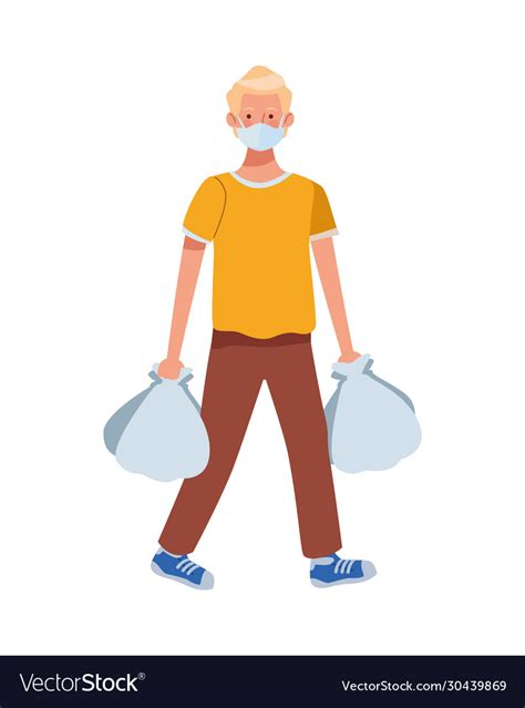 Man Using Face Mask With Shopping Bags Royalty Free Vector